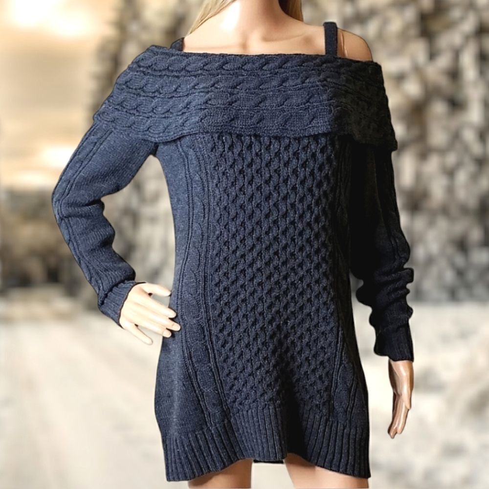 Almost Famous Cable-Knit Boat-Neck Sweater Dress